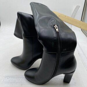 Women Round Toe Knee High Boots Chunky High Heel Riding Long Boots Black Shoes